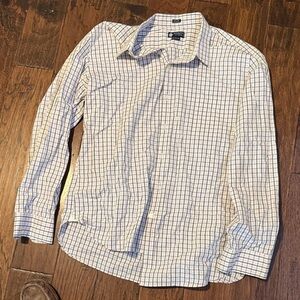 J. Crew Men's White and Blue Checkered Shirt